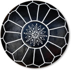 Poufs&Pillows Premium Moroccan Leather Pouf - Handmade - Delivered Stuffed - Ottoman, Footstool, Floor Cushion (Black)
