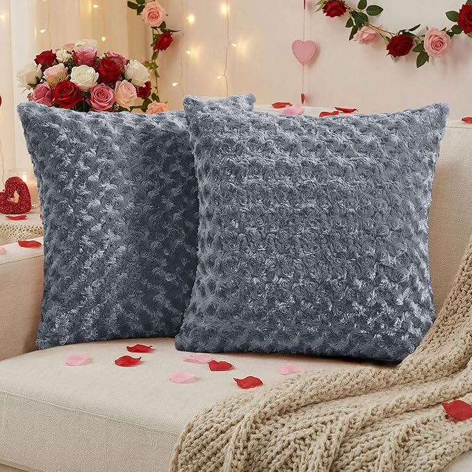 FUTEI Grey Decorative Throw Pillow Covers 20x20 Inch Set of 2,Soft Solid Rose Swirl Textured Cushion Case,Valentine's Day Decor for Couch Living Room