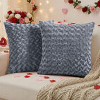 FUTEI Grey Decorative Throw Pillow Covers 18x18 Inch Set of 2,Soft Solid Rose Swirl Textured Cushion Case,Valentine's Day Decor for Couch Living Room