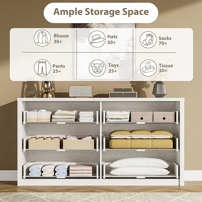GarveeHome 6 Drawer Dresser for Bedroom, Wide Wood Chest of Drawers Handle Free, Large Modern Dresser Storage Cabinet for Living Room, Hallway Entryway