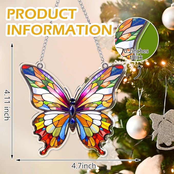 Butterfly Gifts for Women, Rainbow Acrylic Butterfly Hanging Ornament, Whimsical Decor Ornaments for Home Window & Car Decor, Christmas Ornament Decorations