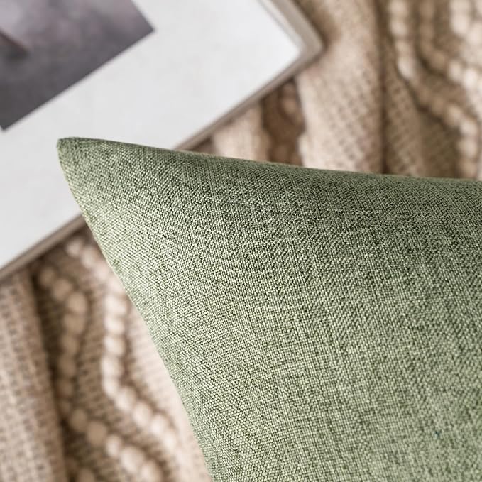 MIULEE Pack of 2 Decorative Outdoor Solid Waterproof Throw Pillow Covers Christmas Euro Sham Faux Linen Garden Farmhouse Cushion Cases for Patio Tent Balcony Couch Sofa 24x24 Inch Dark Green