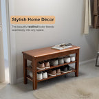 Shoe Storage Bench for Entryway - 3 Tier Shoe Rack for Front Door Entrance, Rubberwood Shoe Rack with Bench Height Adjustable, Entryway Bench with Shoe Storage for Any Room (Walnut, 31.5" W)