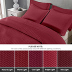 Maple&Stone Quilt Set Queen Size, Burgundy Lightweight Bedspread Ultrasonic Chevron Pattern Light Coverlet for All Season Comforter Bedding Decor - 3 Piece Queen Bed Cover Sets