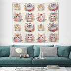 VUMIVI Watercolor Flower Cat Tapestry Colorful Cartoon Cute Animals Butterflies Abstract Art Print Tapestry Wall Hanging for Living Room Bedroom Dorm Classroom Aesthetic Decor W60xL50in