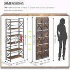 4NM 6 Tiers No Assembly Book Shelves, 61.8" H Folding Bookshelf Bookcase Open Industrial Foldable Shelves for Bedroom, Living Room, Home Office - Rustic Brown Black