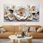 Large Wall Art For Living Room Floral White Wall Art Modern Canvas Art Wall Decor 29" X 58" Painting White Flower Wall Art Print Picture For Bedroom Home Office Decoration