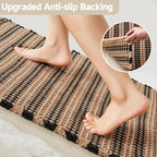 Waffle Bath Mat, Boho Bathroom Rugs Non Slip Washable Super Absorbent Quick Dry Bath Mat Farmhouse Bathroom Decor, 30"x20" Black and Khaki