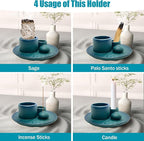 Palo Santo Holder - 4 in 1 Incense & Candle Holder - Ceramic Incense Holder Ash Catcher Tray for Meditation Room - Easy to Clean (Blue)