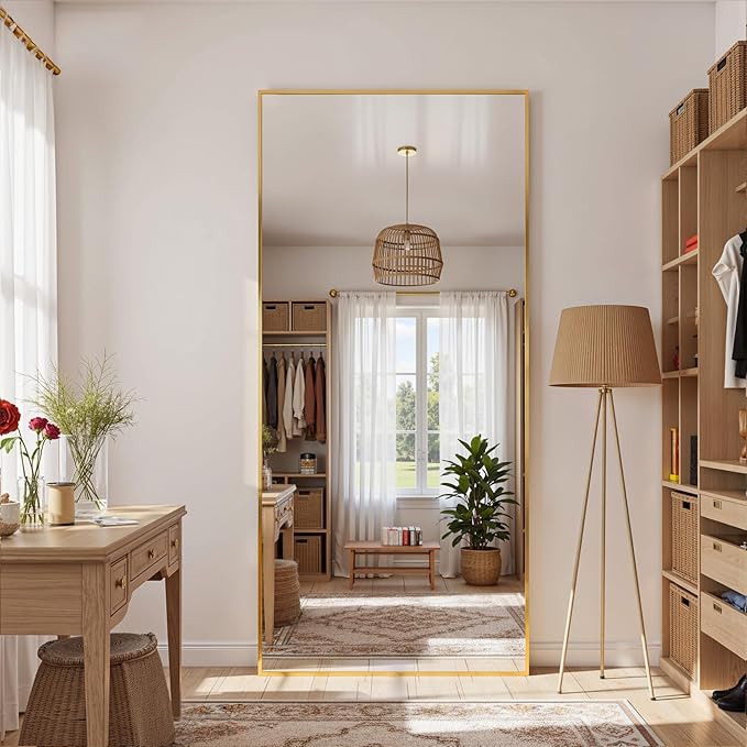 Full Length Mirror, 71"x28" Full Body Mirror, Oversized Floor Mirrors, Leaning Free Standing Mirrors, Hanging Mounted Large Mirrors for Bedroom Dressing Room, Cloakroom, Gold