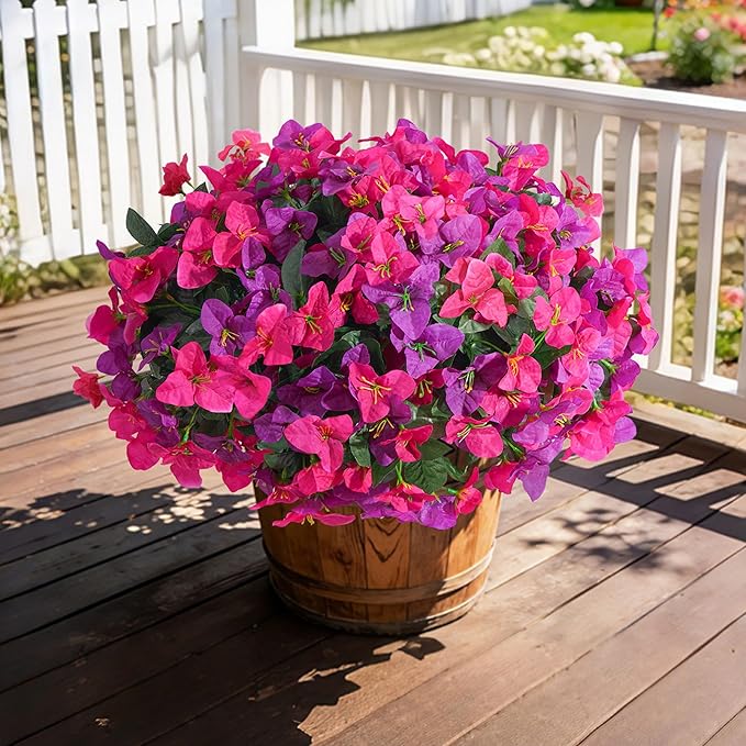 Faux Bougainvillea Artificial Spring Flowers for Outdoors, 4 Bundles Fake Bougainvillea Outdoor Plants Silk Flowers for Outside UV Resistant for Outdoor Planters Porch Patio Window Box Garden Decor
