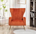 Modern Velvet Accent Chair, Channel Tufted Bedroom, Office or Living Room Furniture with Elegant Metal Legs, 26" Wide Armchair, Orange Red