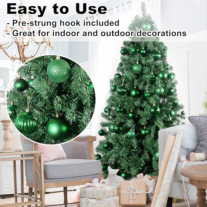 Emerald Green 3.2" Large Christmas Balls - Christmas Tree Decoration Ornaments Shatterproof Hanging Balls for Birthday Halloween Holiday Wedding Decorations Set of 18pcs