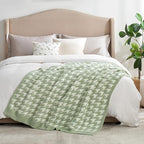 Snuggle Sac Houndstooth Throw Blanket for Couch, Reversible Super Soft Warm Blankets Cozy Knit Fuzzy Plush Lightweight Throws for Sofa, Bed, Camping, Green,50x60 inches