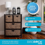 BIRDROCK Home Seagrass Cubby Dresser | 4 Drawer Bins | Decorative Wood Storage Cubbies Shelf Organizer | Industrial Furniture Chest Basket | Espresso