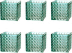 Square Vases Set of 6, 4" x 4" x 4" Square Glass Vases for Flowers, Green Flower Vase for Centerpieces, Small Bubble Vase for Wedding, Party, Home, Office, Parties, Events