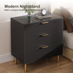 GarveeHome Black Dresser, Modern 3 Drawer Dresser for Bedroom with Gold Handle and Large Drawer, Wood Double Chest of Drawers and Storage Organizer for Living Room, Hallway, Entryway