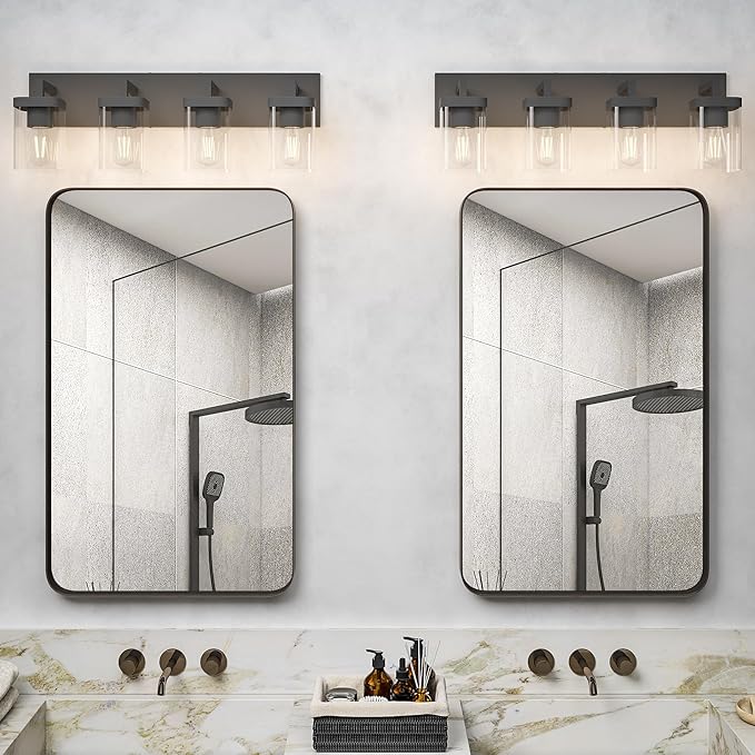 Bathroom Vanity Light, Square Design 4 Lights Morden Bathroom Lighting Fixtures Over Mirror, Black Bathroom Light Vanity Fixtures for Bathroom/Living Room/Bedroom