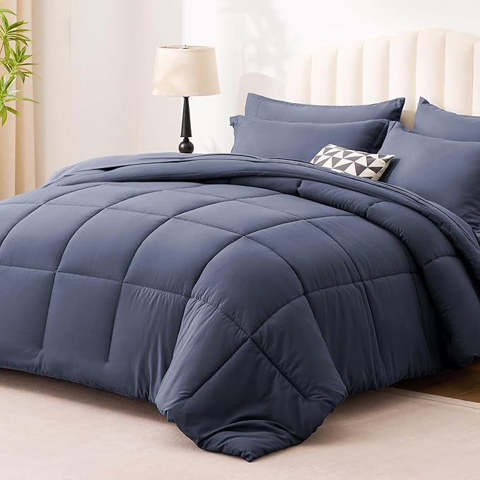 Love's cabin Twin XL Comforter Set Indigo Blue, 5 Pieces Twin XL Bed in a Bag, All Season Bedding Sets with 1 Comforter, 1 Flat Sheet, 1 Fitted Sheet, 1 Pillowcase and 1 Pillow Sham