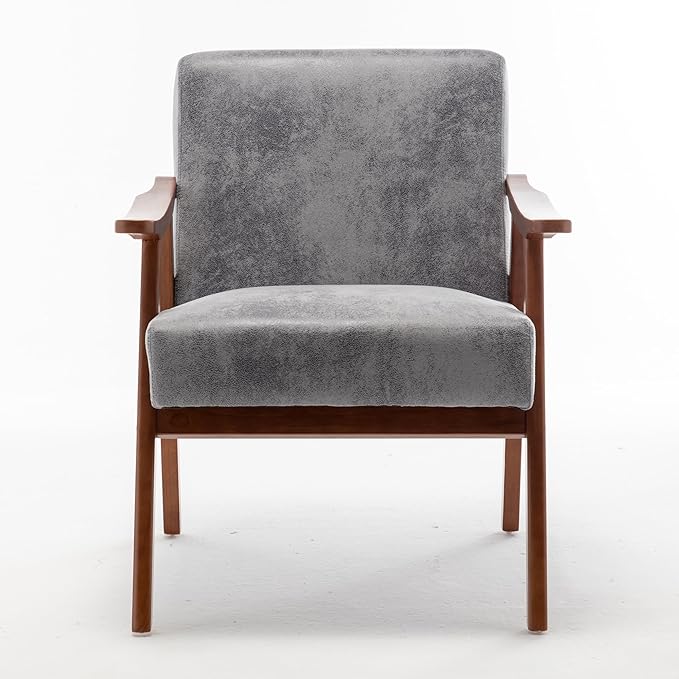 KEIKI Mid-Century Modern Accent Chair with Solid Wood Frame, Stylish Upholstered Armchair for Modern Retro Home Décor