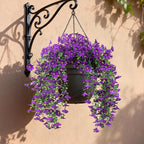Artificial Hanging Flowers for Outdoors, 4 PCS UV Resistant Faux Plants Silk Realistic 150 Morning Glory Each Vines, Fake Plastic Floral for Garden Patio Spring Summer Decor, Purple