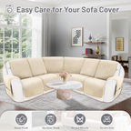 Reclining Sectional Couch Covers 100% Waterproof Velvet L Shape Recliner Couch Covers for Dogs Pets Washable Anti Slip Recliner Slipcovers with Pockets (5 Seat Sofa, Beige)