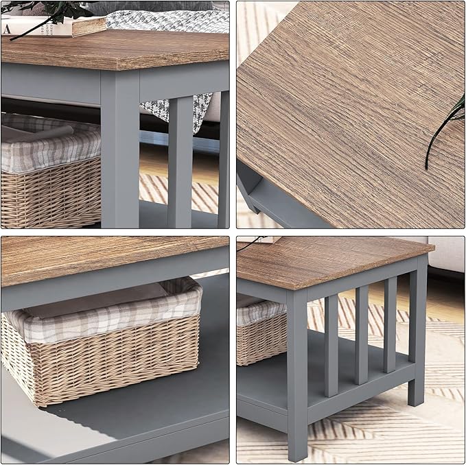 ChooChoo Grey Coffee Table, Coffee Table with Shelf for Living Room, 40 Inch