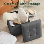 17.7" Ottoman with Storage, Square Storage Ottoman for Dorm, Linen Ottomans with Legs for Living Room, Bedroom, Gray