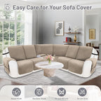 Recliner Sofa Covers 100% Waterproof Velvet L Shape Recliner Couch Covers for Dogs Pets Washable Anti Slip Recliner Slipcovers with Pockets (5 Seat Sofa with 1 Console, Khaki)