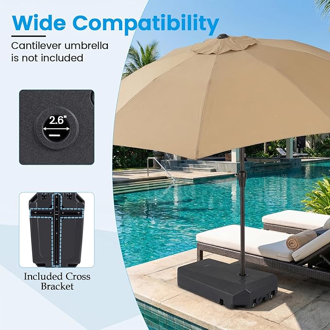 Giantex Fillable Cantilever Umbrella Base, 250 lbs Heavy-Duty Offset Patio Umbrella Stand with Wheels, Sand & Water Filled, HDPE Weighted Outdoor Umbrella Holder for Garden, Deck, Poolside