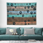 VUMIVI Dog Paw Print Tapestry Rustic Farmhouse Vintage Wood Paneling Home Decor Tapestry Wall Hanging for Living Room Bedroom Dorm Classroom Aesthetic Decor W80xL60in