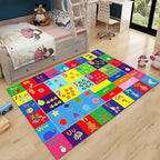 Educational Kids Rug 5x6ft - Alphabet, Numbers & Animals Learning Mat - Non-Slip & Machine Washable Play Carpet for Toddlers, Nursery, Playroom, Preschool Classroom