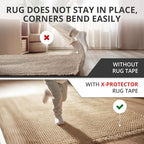 X-Protector Rug Tape - 12 Pcs Set - White Anti-Slip & Anti-Curling Carpet Tape for Hard Floors - Premium Rug Pad Gripper - Carpet Corner Grippers to Keep Your Carpet in Place & Make Corners Flat