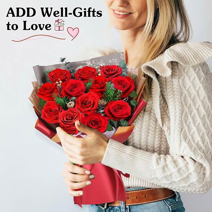 ADDWel Valentine's Gifts for Her, Preserved Red Rose Bouquet – Real Long-Lasting Flowers Gift for Wife, Girlfriend, Mom – Romantic Vday, Anniversary, Birthday, Graduation Gifts for Women