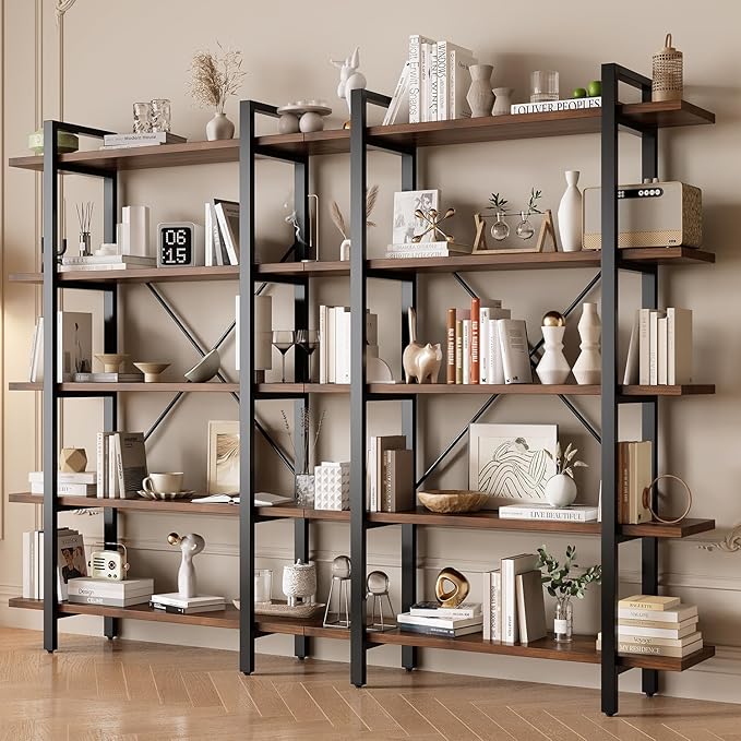 Bookshelf, Industrial Style Bookcase, Book Rack, Storage Rack Shelves in Living Room/Home/Office, Books Holder Organizer for Books/Movies (5-Tiers)