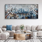 KLAKLA Extra Large Wall Art for Living Room City Scenes - Black Frame Large Abstract Wall Decor Bedroom Office Landscape Plum Blossom Picture Artwork for wall Modern Home Decoration