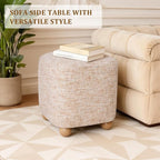 Cube Pouf Ottoman with Wooden Leg,Chenille Fabric Vanity Stool-Upholstered Floor Chair,Square Footstool Pouf with Acacia Wood Frame(500Lbs),Small Coffee Table Ottoman for Living Room