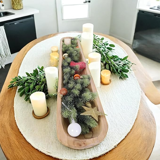 Athaliah Wooden Dough Bowl, 40 Inch Hand Carved Rustic Long Wood Dough Bowls for Decor, Vintage Decorative dough bowl for Table Centerpiece Dining Room Home Kitchen Decor
