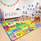 Chicrug Educational Kid Area Rug for Playroom, 9x12 Feet TPR Non Slip Kids Classroom Carpet Rug for Learning ABC Animal Shape Color Fruit, Washable Play Mat Rug for Children Nursery Toddler Room Decor
