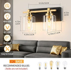 2 Light Modern Bathroom Light Fixtures Over Mirror, Black Gold Vanity Lights for Bathroom Wall Sconces with Clear Glass Shades, E26 Socket (Bulbs Not Included)