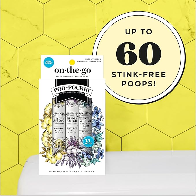 Poo-Pourri Before-You-Go Toilet Spray, Travel Essentials, .34 Fl Oz, In A Pinch Variety 3 Pack, Each Up to 20 Uses, On-The-Go Bathroom Odor Deodorizer with Essential Oils, TSA Approved Size, 3 Scents