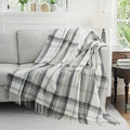 Grey and White Plaid Throw Blanket for Couch,60"X80" Super Soft Cozy Warm Home Decorative Throws with Tassels for Bed Sofa Picnic