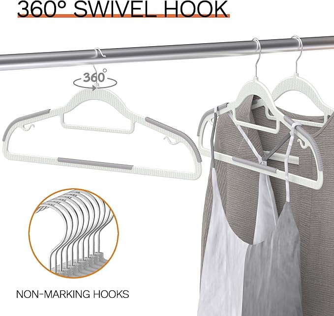 20 Pack Heavy Duty Plastic Hangers, Non Slip Clothes Hangers with Rubber Pads and 360° Hook - Thin Space Saving Hanger, Closet Organizer for Shirt, Pants, Suit, Skirt,Coat - Gray