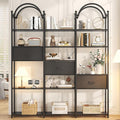 Semoic 83.5" Tall Arched Bookshelf, Triple Wide 6-Tier Large Open Book Shelf with 3 Drawers Storage, Etagere Bookcase with Display Shelf, Industrial Bookshelf with Metal Frame for Living Room, Black