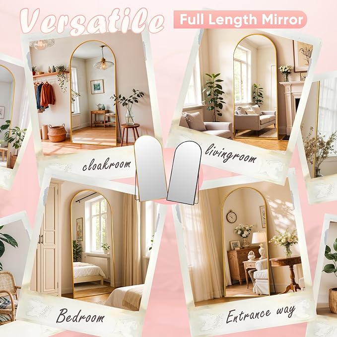 Full Length Mirror, 78" x 38" Arched Full Body Mirror Large Standing Floor Mirrors, Mirrors for Bedroom, Bathroom, Living Room Standing or Wall Leaning, Gold