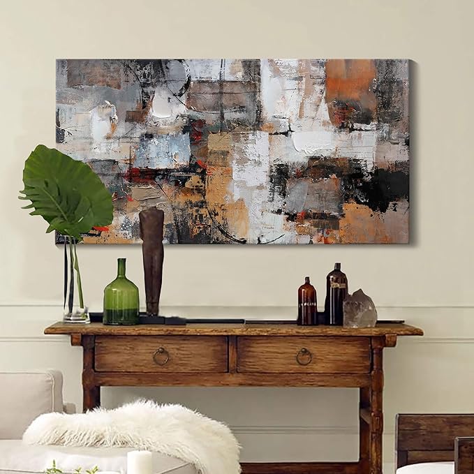 Wall Art for Living Room - Abstract Canvas Wall Decor, Modern Minimalist Painting in Black and White - Framed pictures for Bedroom, Office Artwork, Brown Bedroom Wall Decor Above Bed 29×58IN