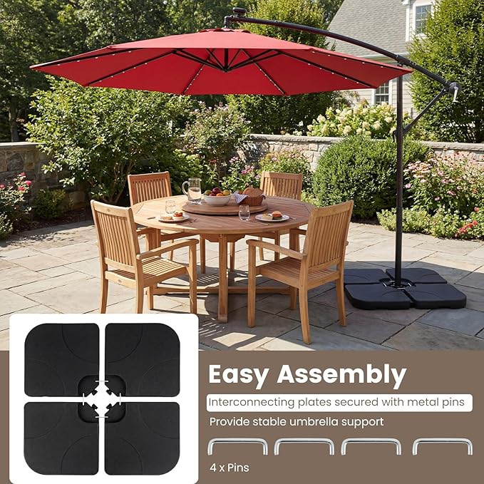 Giantex 4-Piece Fillable Offset Umbrella Base, 238 lbs Heavy Duty HDPE Cantilever Patio Umbrella Stand, Sand & Water Filled Weighted Base Plates, with 4 Connecting Pins for Outdoor Deck & Poolside