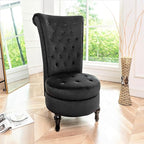 Royal High-Back Velvet Accent Chair for Vanity with Storage and Luxurious Upholstery, Retro Design and Versatile Usage for Living Room, Bedroom, Lounge and Office, Black
