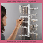 AllHungUp 12-Tier Wall Jewelry Organizer Wall Mounted Jewelry Organizer Necklace Holder Wall Mount Hanging Necklace Organizer Jewelry Hanger Wall Mounted Earring Holder Display Earring Organizer White
