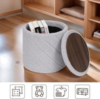 13" Foldable Boucle Round Storage Ottoman,Space-Saving Footrest/Seating/Coffee Table for Small Apartments,Dorms & Bedrooms-Grey